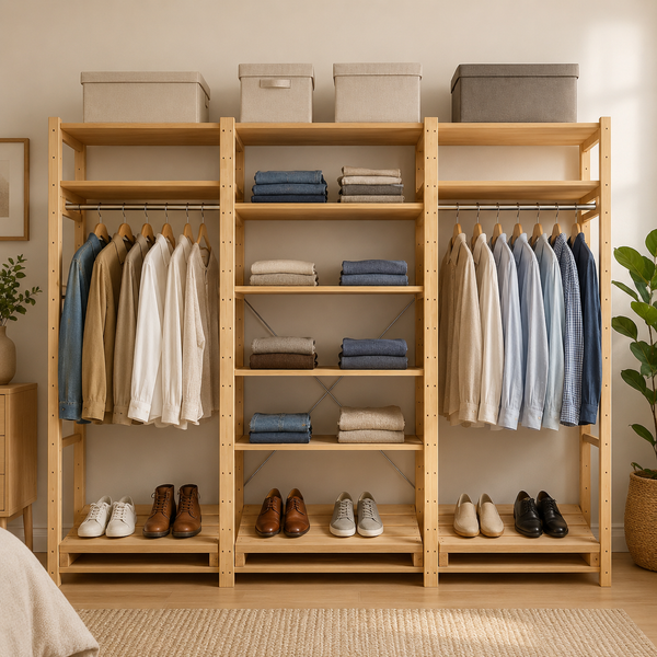 Shelf Space premium modular wardrobe with 16 levels, 2 hanging rails ...